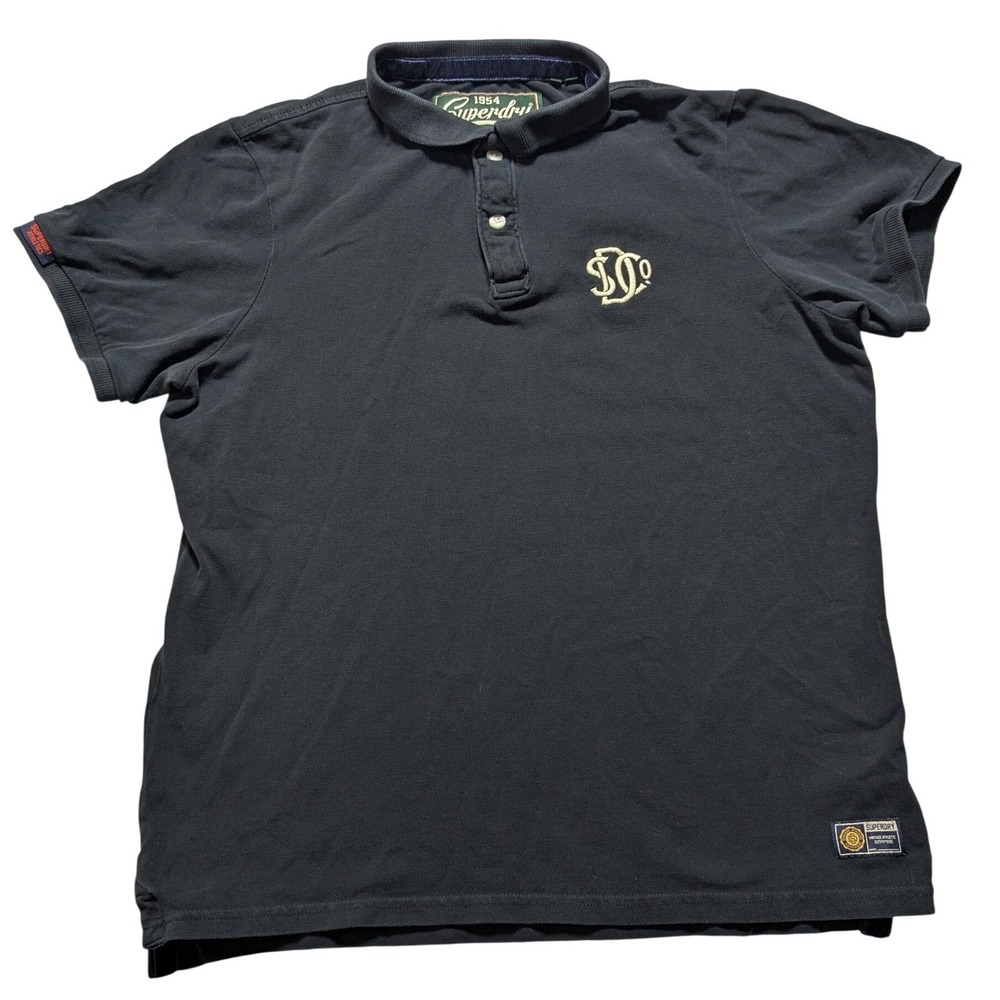 Superdry Polo Shirt Well-worn Blue fade Pique Cotton Asian 2xl *US Large